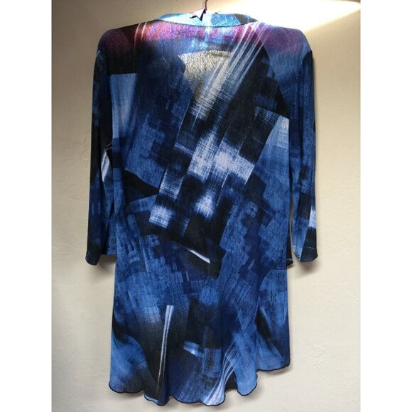 Creation Women Split Neck 3/4 Sleeve Printed Hi Low Tunic Top Blouse Medium Blue - Picture 2 of 8